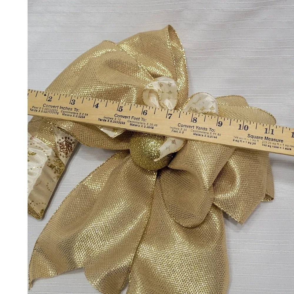 Gold Snowflake Candy Cane Christmas Door Hanger Metallic Mesh Bow Decor 22in
